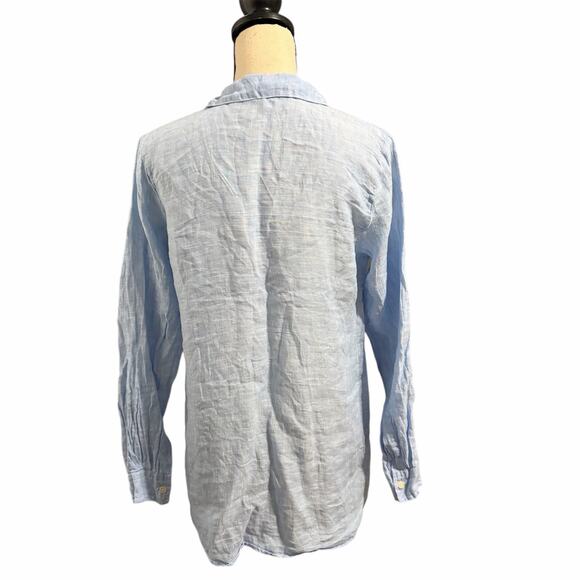 CP Shades Women's Blue Linen Tunic Blouse Top Sz XS Vacation Summer Quiet Luxury - Picture 3 of 6